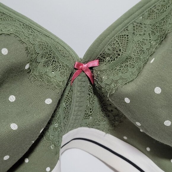 Cacique Bra 44C Women's Green White Polka Dots Unlined Full Coverage No Wire Bra - Picture 2 of 4